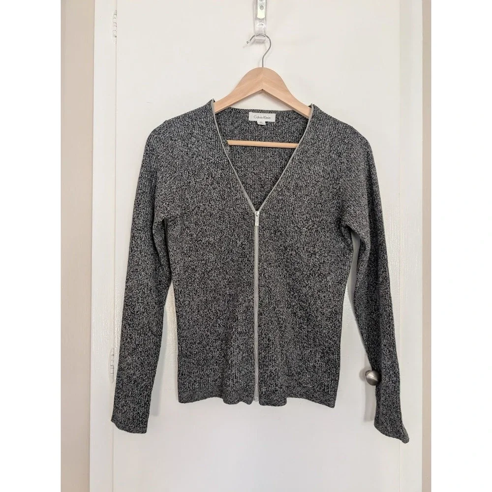Calvin Klein‎ Zipper Front Ribbed Cardigan PM 90s Minimalist Women CBK Timeless